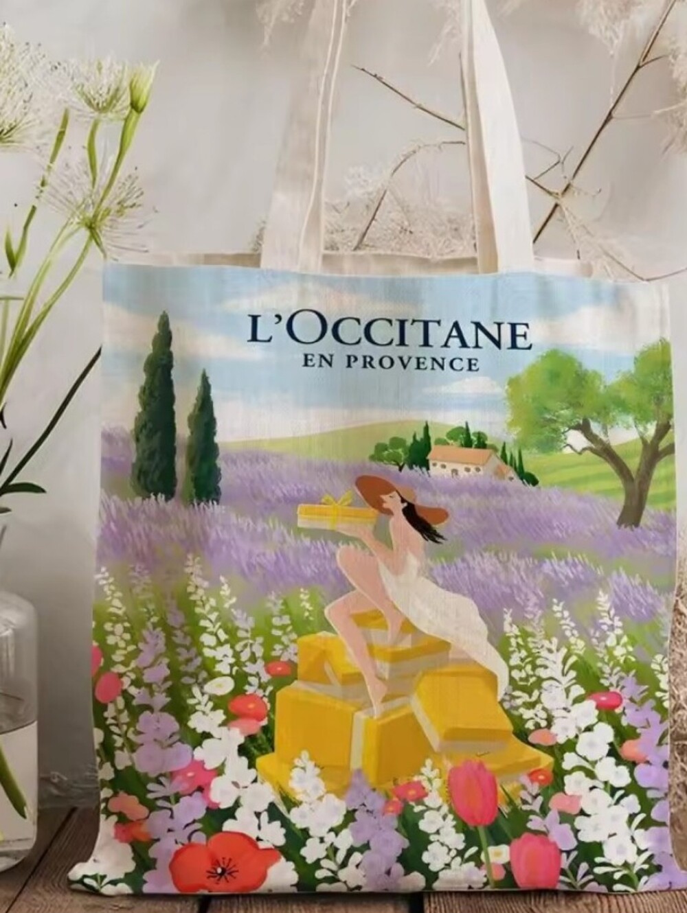 L'Occitane En Provence Floral Canvas Tote Bag - Cream & Multicolor